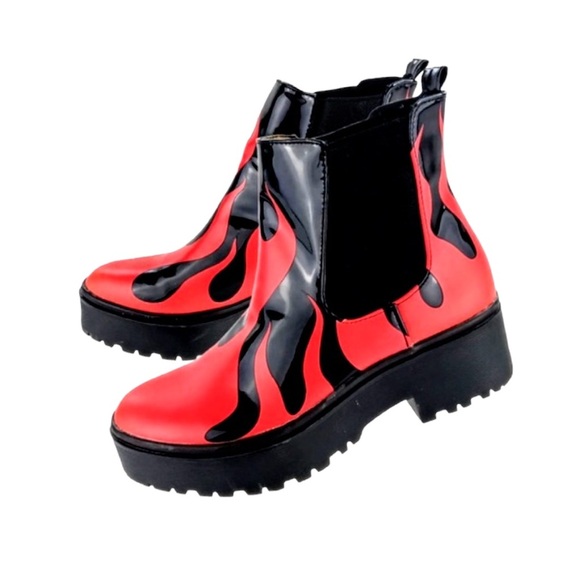 Iron Fist Fire Flame Red and Black Grunge Harajuku Boots Size 5 - Picture 15 of 16